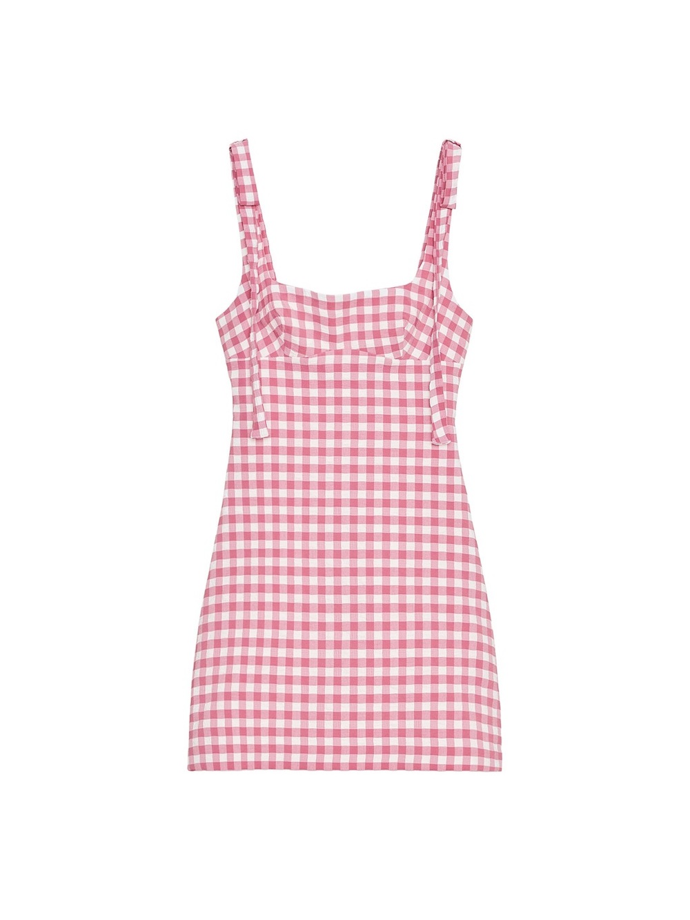 Zara Pink and White Gingham Square-Neck Mini Dress